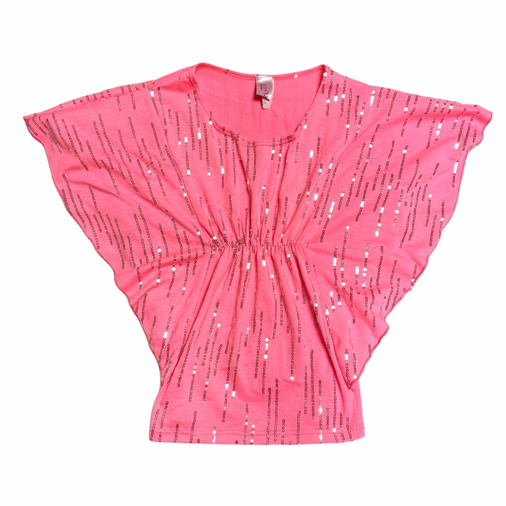 COPY - Pink Bat Wing Dolman Sleeve Silver Sequin Cute Top